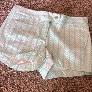 J Crew Size 2 Shorts. Green and white print
